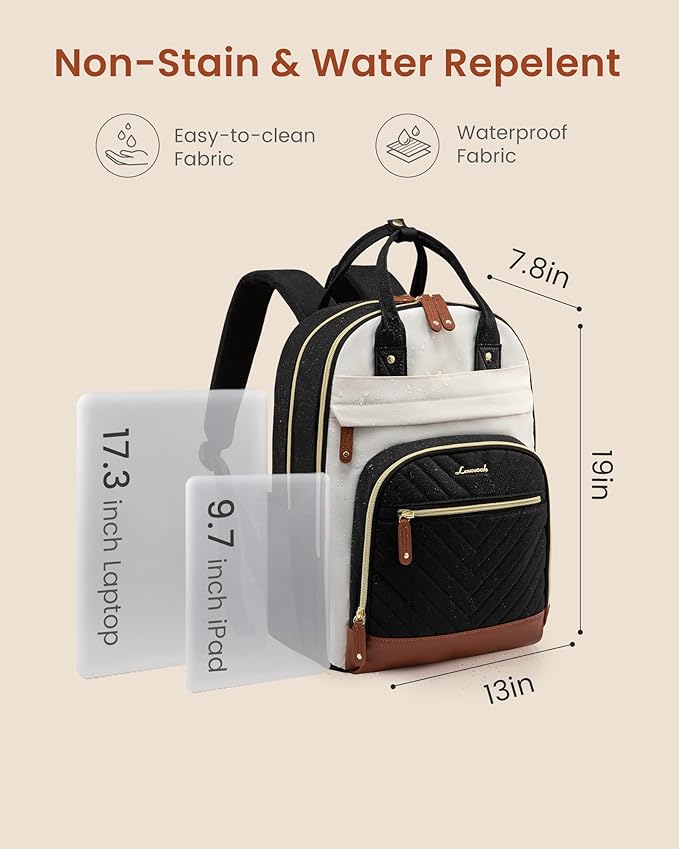 LOVEVOOK Laptop Backpack for Women with Giant Tumbler Holder Pocket,17.3 inch School College Book Bag Nurse Teacher Backpack,Waterproof Work Travel Backpack Purse Laptop Computer Bag,Beige-Black-Brown