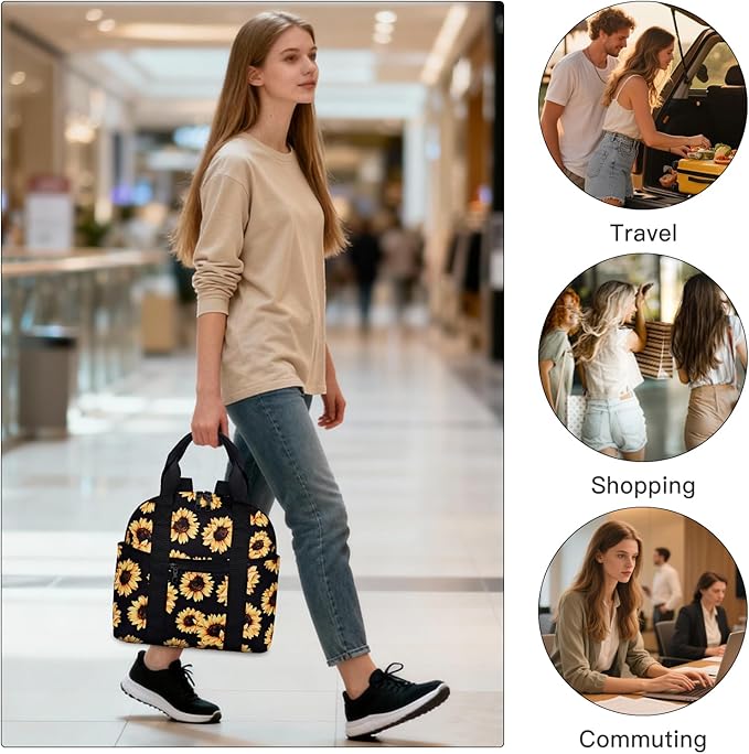 Women’s Backpack Purse Medium Size with Trolley Sleeve, Adjustable Strap/Top Handle, Water Resistant Travel Daypack, Sunflower