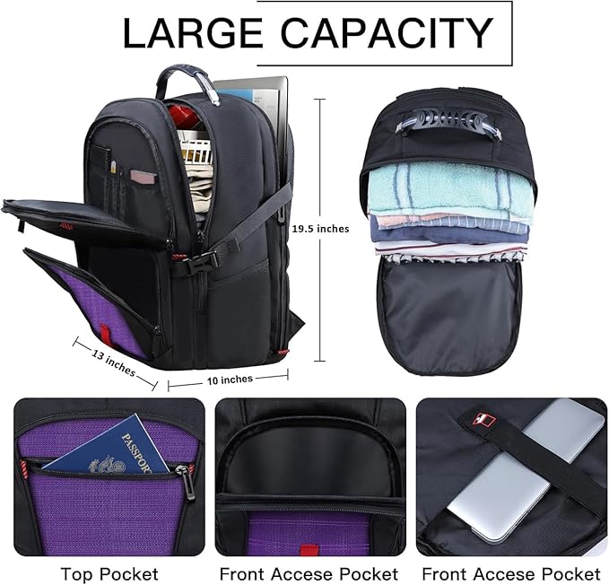 Extra Large Backpack, Travel Laptop Backpack, Sturdy TSA Water Resistant 17.3 Inch Carry on Backpacks, Anti Theft Business Computer Backpacks Gifts for Men Women, Purple