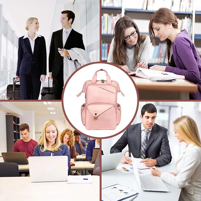 Hap Tim Travel Backpack Carry On Flight Approved, Laptop Backpack Women, Work Backpack Woman, Teacher Backpack, Pink（7651-PK）