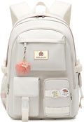 Laptop Backpacks 15.6 Inch College Backpack Elementary Middle High School Bag Large Cute Bookbags Anti Theft Travel Back Pack Casual Daypack Kids Book Bag for Teens Girls Women Students (Off-white)
