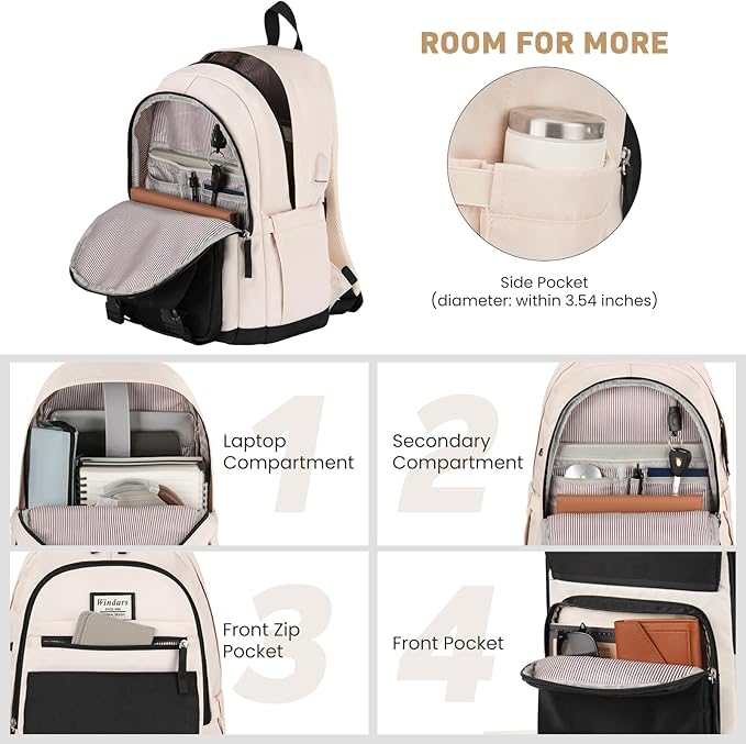School Backpack for Teen Girls, Cute College Backpacks for Women Students Aesthetic Bookbag Large 17.3 Inch Laptop Bag Middle School Travel Back Pack (Black Beige)