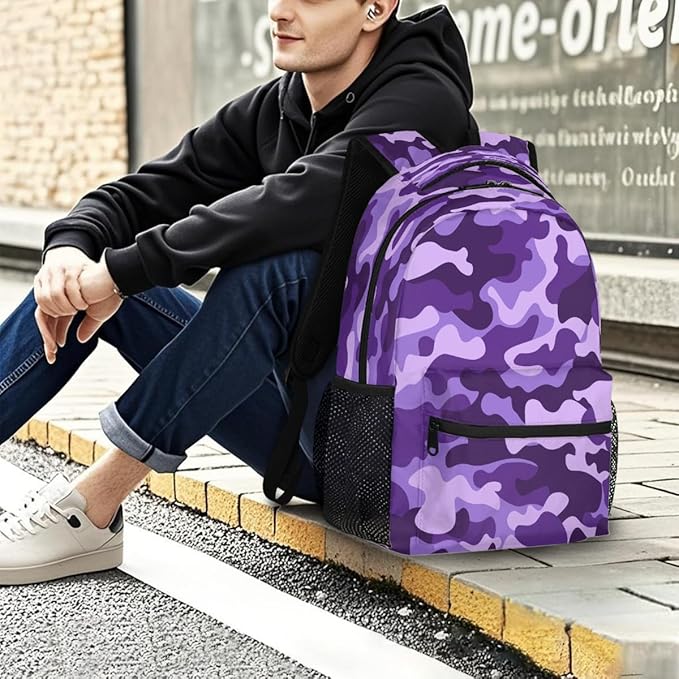 Pardick Camouflage Camo Purple Backpack for Kids Girls Boys Lightweight School College Students 18in Bookbag Large Capacity Computer Backpacks Laptop Rucksack Travel Gym Hiking Camping Daypack