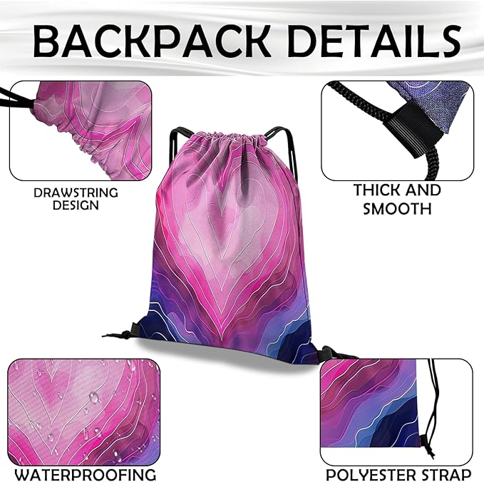 Drawstring Backpack Draw String Bag Waterproof for Sports Gym Beach Travel Cute Aesthetic Sackpack Men Women (13"×17")-Dark Pink