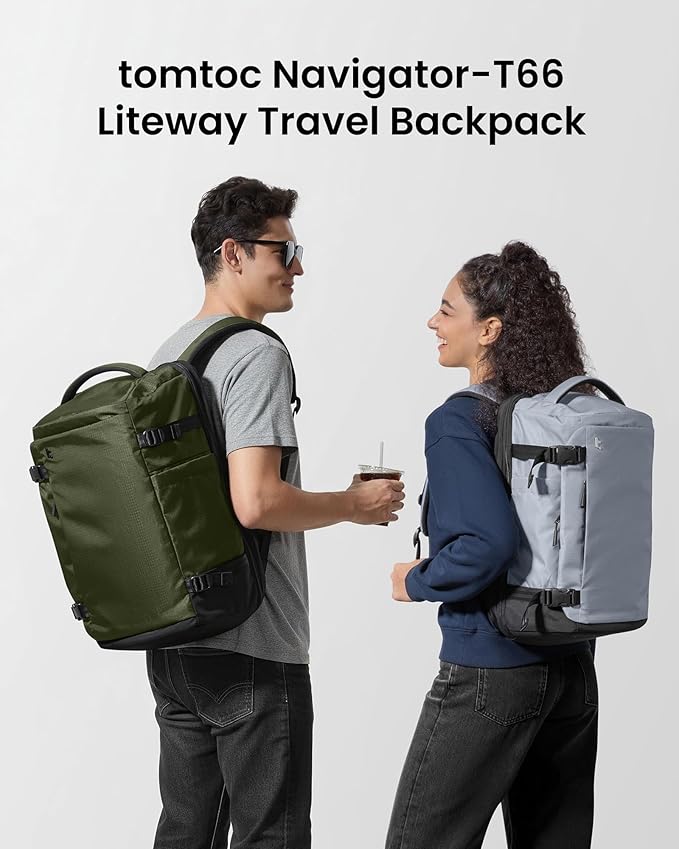 tomtoc Travel Backpack 28L, TSA Friendly Flight Approved Carry-on Luggage, Personal Item Travel Bag, Water-Resistant Lightweight Business Rucksack, Durable Bag Fits 16 Inch Laptop