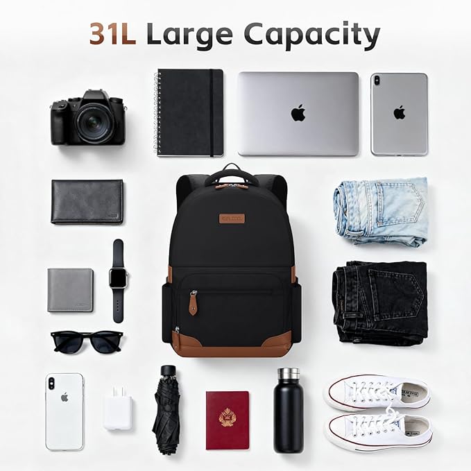 RealCool Laptop Backpack, 31L Travel Backpacks Gift for Women Men, Fits up to 15.6-17 Inch,Water Resistant College Bookbag, for School Business Trip (Black)