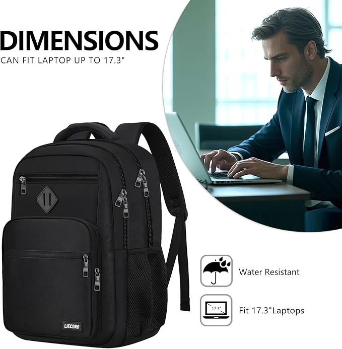 School Backpack for Boys Girls Teens, Black Backpack for Men Women, 17.3 inch Laptop Back Pack with Reinforced Straps, Backpacks for School Business Work College Travel, College Book Bag, Bookbag