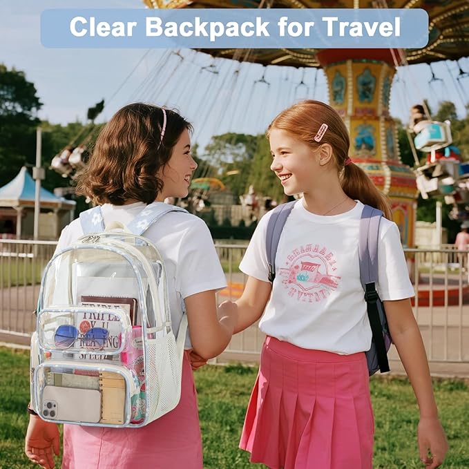 BTOOP Clear Backpack Heavy Duty Transparent Backpack 17" See Through Bookbag for College Work Festival Security with Padded Strap Large Capacity