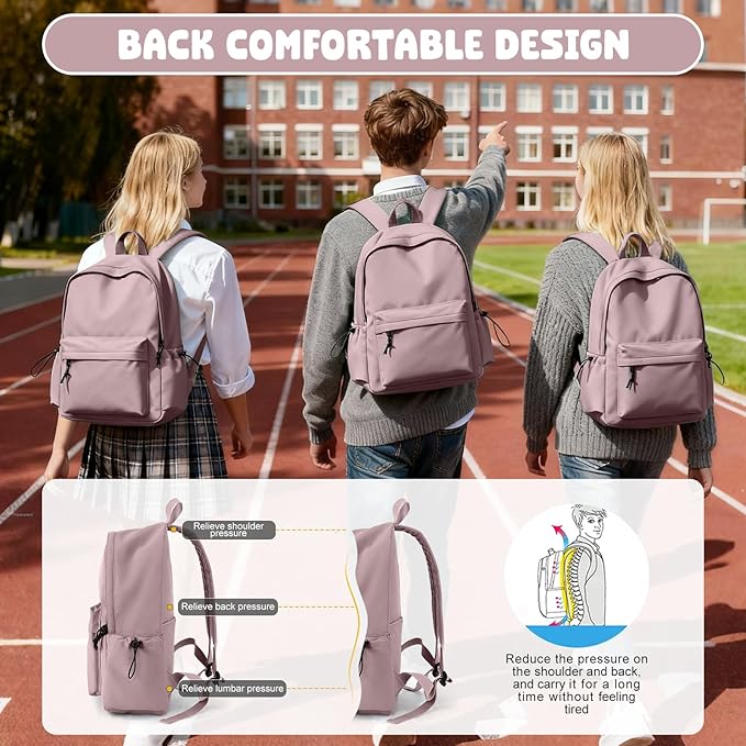 VECAVE School Backpack Purple Waterproof Bookbag Casual Lightweight Travel Rucksack Daypack Backpacks for Men Women College High School Bags backpack for Boys Girls Teens