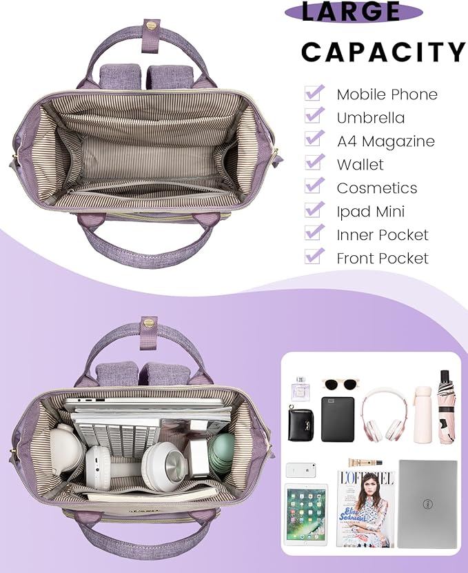LOVEVOOK Mini Backpack for Women, Cute Small Backpacks Purse, Fashion Bag for Work Travel Gift, Lightweight Daypack, White-Purple