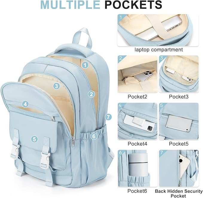 School Backpack For Women Men College Backpack With Lots Of Pockets Cute BookBag Casual Daypack Backpacks For Teens Girls Boys Waterproof(Blue)