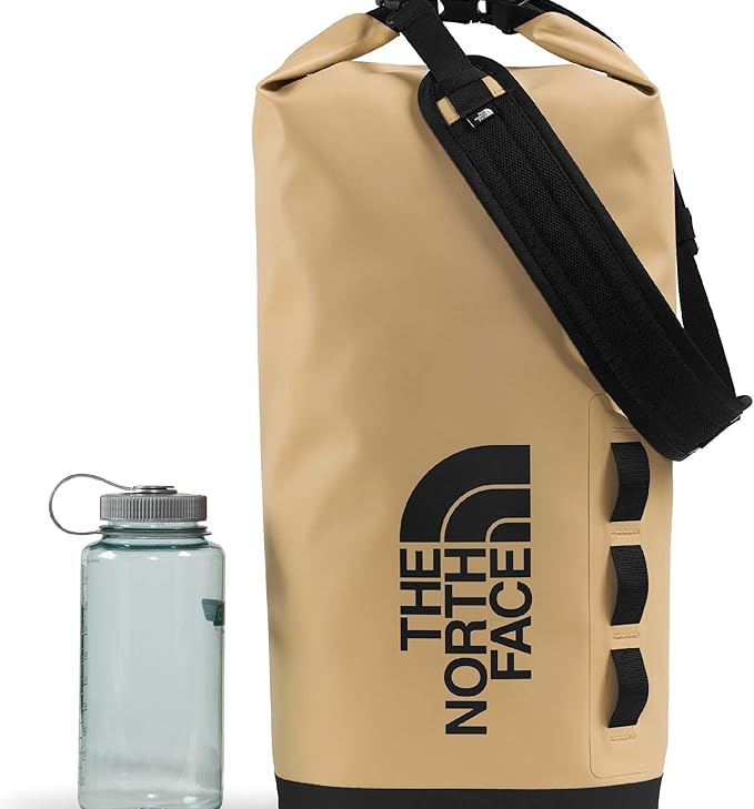 The North Face Base Camp Dry Bag - Roll-Top Waterproof Stuff Sack, Ideal for Camping Gear & Kayak Accessories, Khaki Stone/TNF Black, 18 Liters
