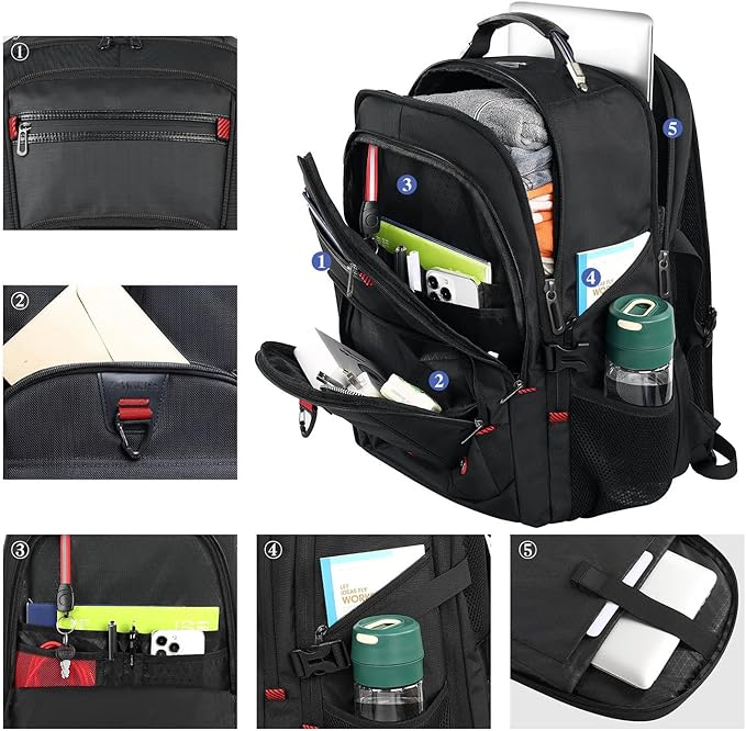 Z-MGKISS Extra Large Travel Backpack With 52L Capacity, Long-Term Durability TSA Backpack, Anti-Theft 17.3" Big Business Laptop Backpack for Men&Women, Water Resistant College Rucksack Bag, Black