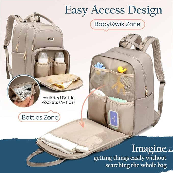 Diaper Bag Backpack - Extra Large Diaper Bag for Two Kids Twins (Expandable 30-38L) - Travel Baby Backpack with Changing Pad for Mom Dad (Quilted, Water Resistant, Brown Taupe)