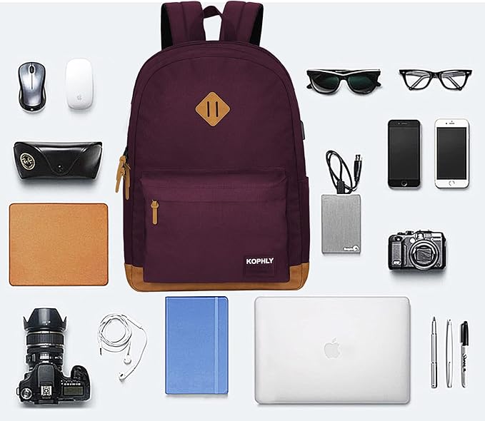 SUPACOOL Lightweight Laptop Backpack with USB Charging Port for Men and Women, Double Layers Backpack for College, Work, Travel, Casual(Purple)