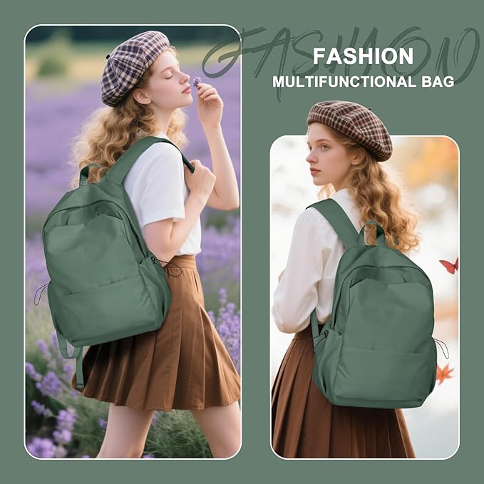 coofay Backpacks For School Bag School Backpack For College Backpacks Bookbag For Women Waterproof Gym Backpack For Men Book Bags Small Simple Backpack Olive Green