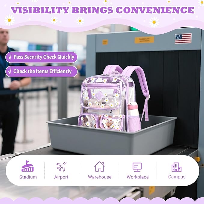 Clear Backpack for School,Heavy Duty PVC Transparent Bookbag for Girls Stadium Approved See Through Backpack
