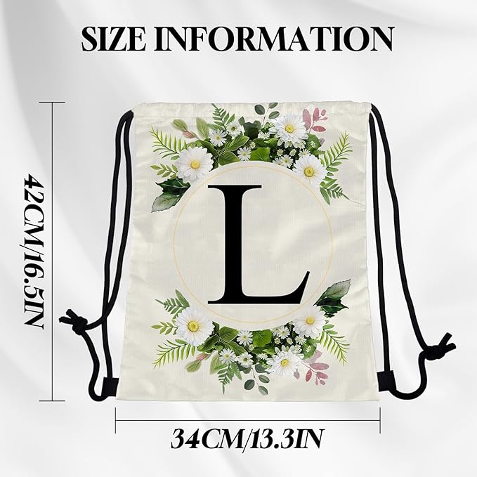 Initial Letter Drawstring Backpack String Sports Gym Bags Waterproof Sackpack Cute for Men Women Beach (13"×17") (Letter-L)
