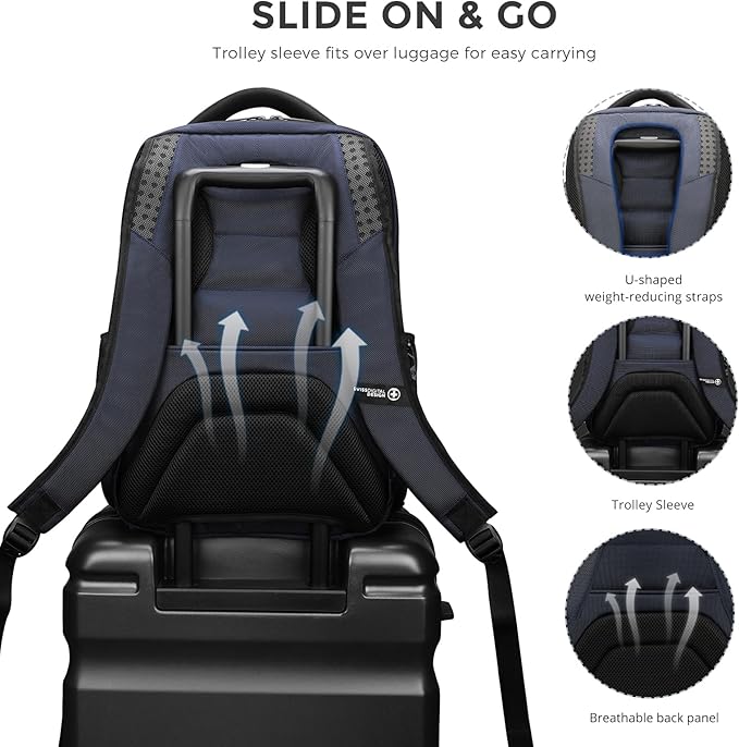 Swissdigital Design Men's Laptop Backpack for College and Business Travel with Integrated USB Charging Port and RFID Protection Fits Laptops up to 15.6 inch, Blue | SD1695-12