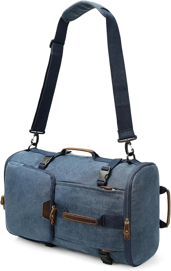 G-FAVOR 40L Travel Backpack, Vintage Canvas Rucksack Convertible Duffel Bag Carry On Backpack Fit for 17.3 Inch Laptop Bag, Blue