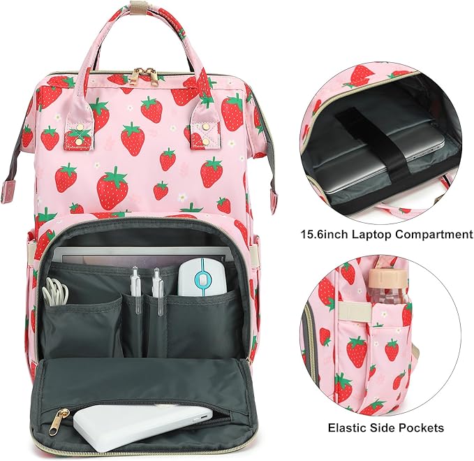 Laptop Backpack for Women Men, 15.6 inch College School Backpack Bookbag for Work/School/Travel/Business (Strawberry Pink)