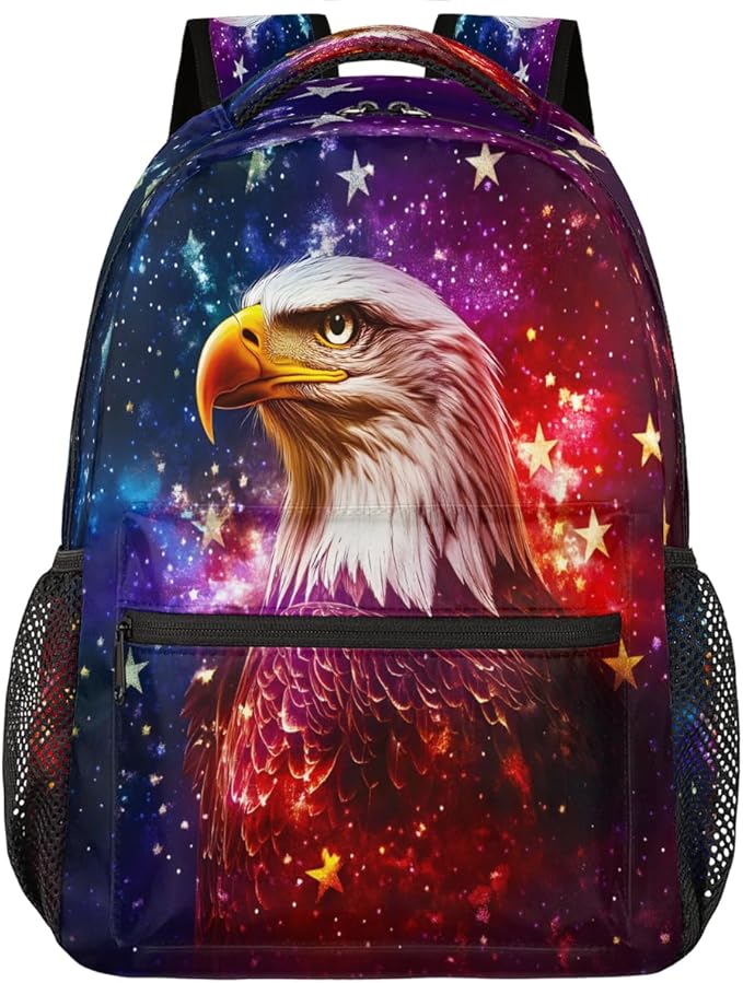 Pardick Eagle American Flag Backpack for Kids Girls Boys Lightweight School College Students 18in Bookbag Large Capacity Computer Backpacks Laptop Rucksack Travel Gym Hiking Camping Daypack
