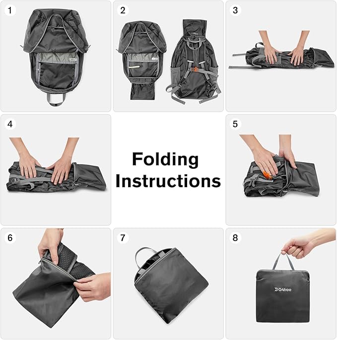 G4Free 25L Lightweight Hiking Backpack Packable Foldable Sport Travel Daypack Water Resistant for Women Men（Black）