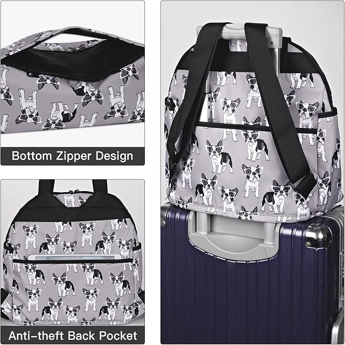 Women’s Backpack Purse Medium Size with Trolley Sleeve, Adjustable Strap/Top Handle, Water Resistant Travel Daypack, Gray Dog