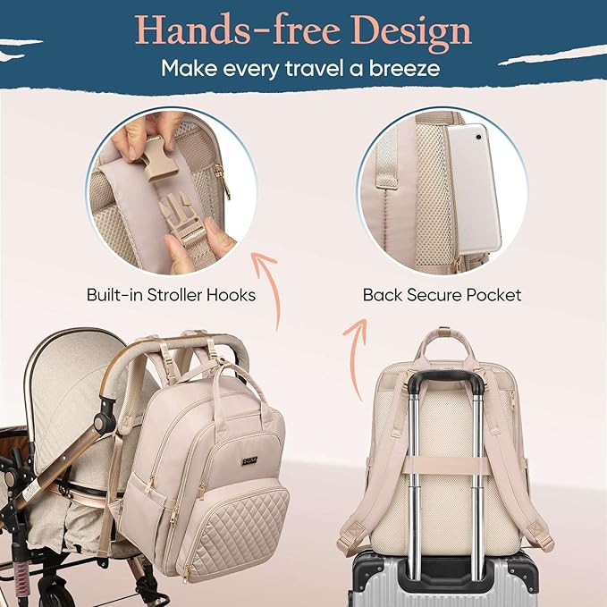 Diaper Bag Backpack - Extra Large Diaper Bag for 2 Kids Twins (Expandable 30L-38L) - Cute Travel Baby Backpack with Changing Pad for mens women (Quilted, Water Resistant)