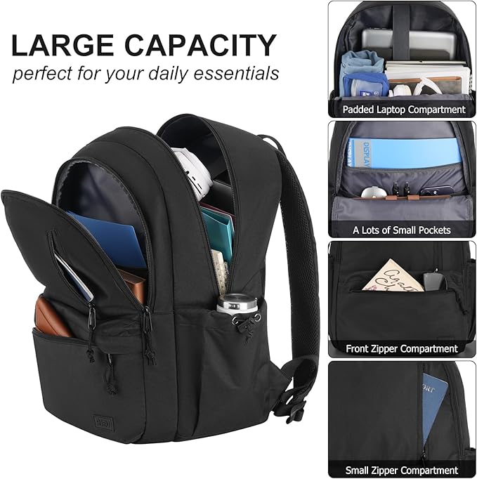 Black Backpack for Teens, Lightweight 15.6in Laptop Bag for Girls Boys Middle School High School, College Student Men Women