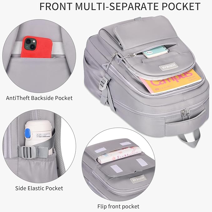 School backpack for Girls, Aesthetic Backpack for Women Cute Bookbag Preppy College (Grey)