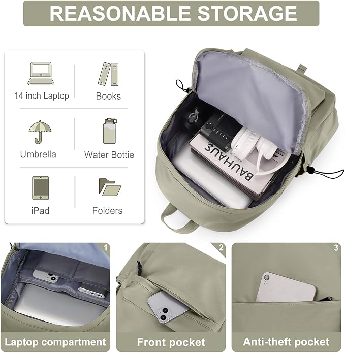 Middle School Backpack For Men Women Simple Backpack For College Students Aesthetic High School Bag Waterproof Bookbag For Teens Girls Boys（Green）