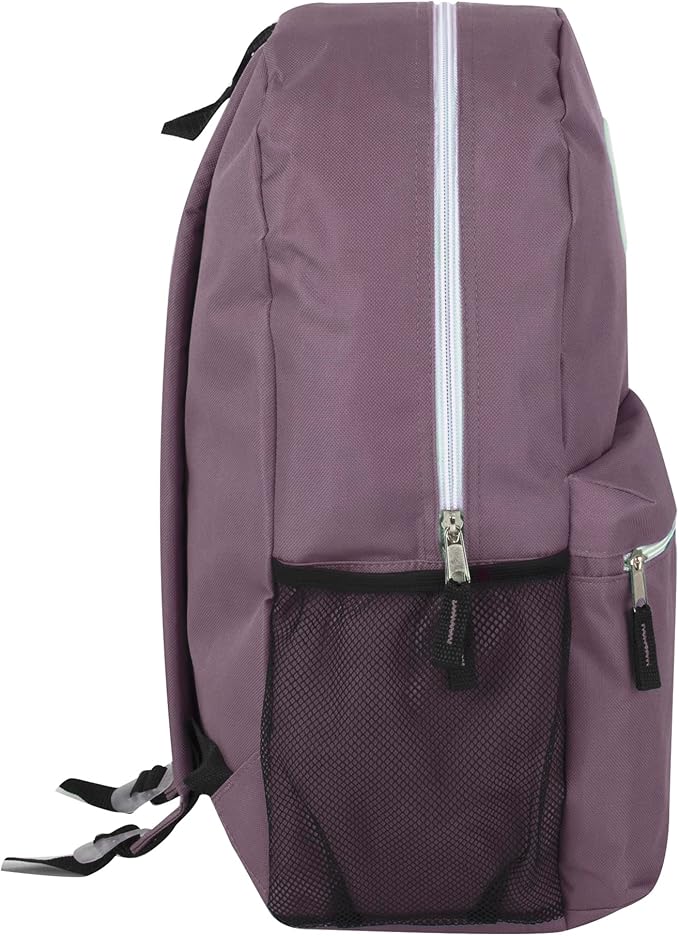 Large School Backpacks with Mesh Side Pockets – Classic 19 Inch Solid Color Backpacks for Kids, Men, Women, Travel (Purple & Lilac)