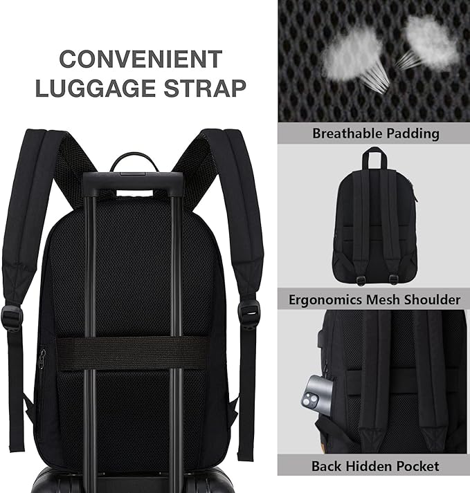 SUPACOOL Lightweight Laptop Backpack with USB Charging Port for Men and Women, Double Layers Backpack for College, Work, Travel, Casual(Black and brown)