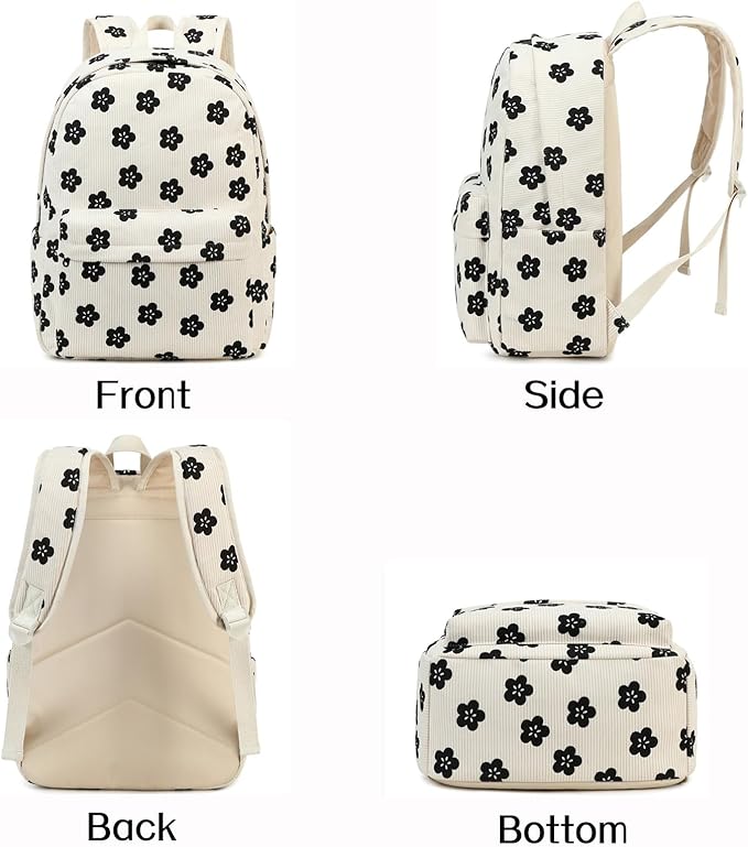 School Backpack for Teen Girls Kids Backpack with Lunch Bag Pencil Case, Waterproof Laptop Backpack Casual Daypacks for Preschool Kindergarten Elementary, Floral