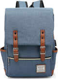 UGRACE Vintage Laptop Backpack with USB Charging Port, Elegant Water Resistant Travelling Backpack Casual Daypacks College Shoulder Bag for Men Women, Fits up to 15.6Inch Laptop in Blue