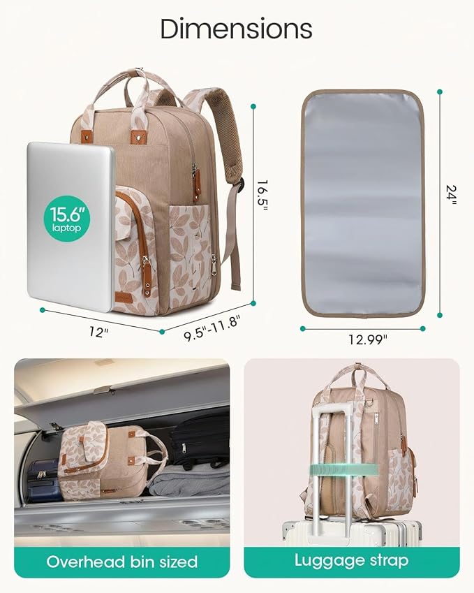 Extra Large Diaper Bag Backpack for Two Kids Twins - Expandable Baby Bag (26-36L), Dual Big Compartments - Includes Changing Pad & Stroller Straps, Unisex Leaf