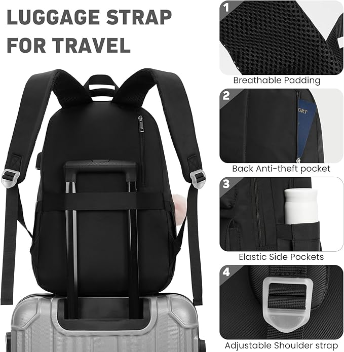 School Backpack for Girls Teens, Cute Aesthetic College Backpacks Large 15.6 Inch Laptop Bag Preppy Bookbag for Women Students Travel (Black)