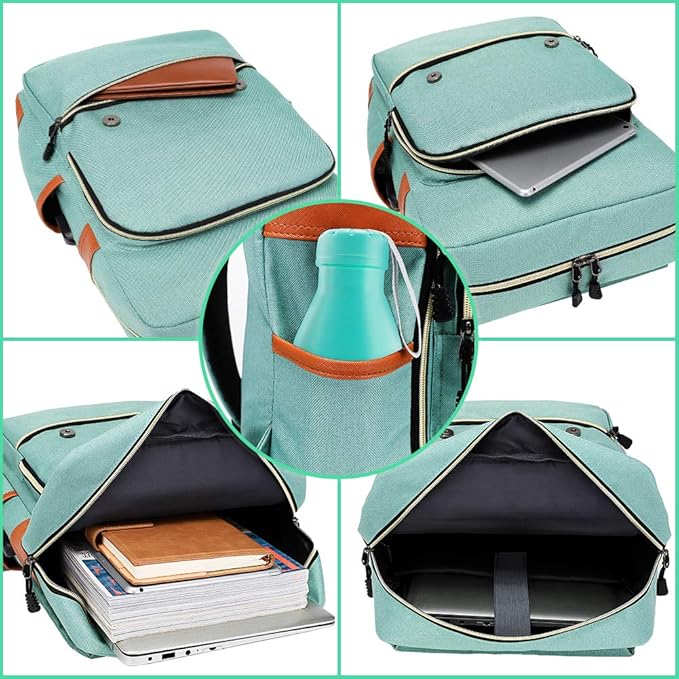 Modoker Eco-Friendly Vintage Laptop Backpack for Women Men,Travel Backpacks with USB Charging Port Fashion Backpacks for Working Women Fits 15.6Inch Notebook, Green