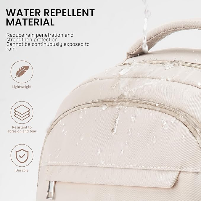 Student Laptop Backpack for College Teen Girls, Cute Middle High School Bag Women Bookbag Large Travel Back Pack Fit 15.6 Inch Laptop (Beige)