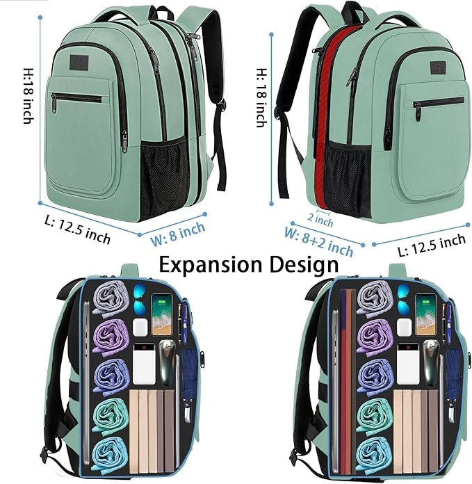 MATEIN Laptop Backpack for Women, Expandable 15.6 inch, Anti Theft Travel School Backpack, Water Resistant College Bookbag for Computer Bag Gifts for Men Women, Cyan