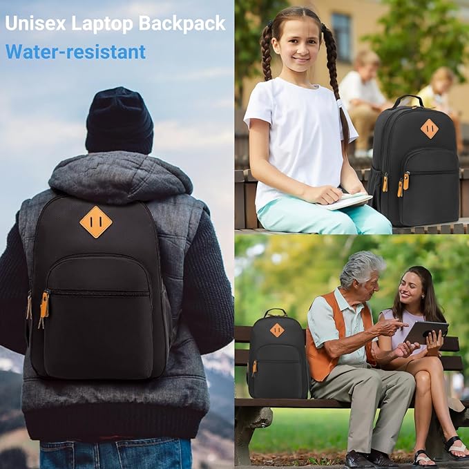 Leaper Travel Backpack for Women Laptop Backpack for Men Water-resistant School Backpack for Girls Kids Boys Back Pack Casual Daypack Satchel Black