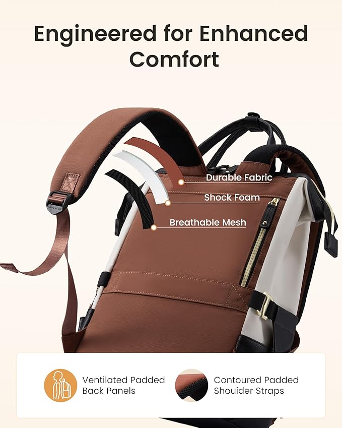LOVEVOOK Laptop Backpack for Women with Giant Tumbler Holder,17 inch Professional Nurse Teacher Backpack Computer Laptop Bag,Cute Waterproof Travel Backpack Purse Work College Bag, Beige-Black-Brown
