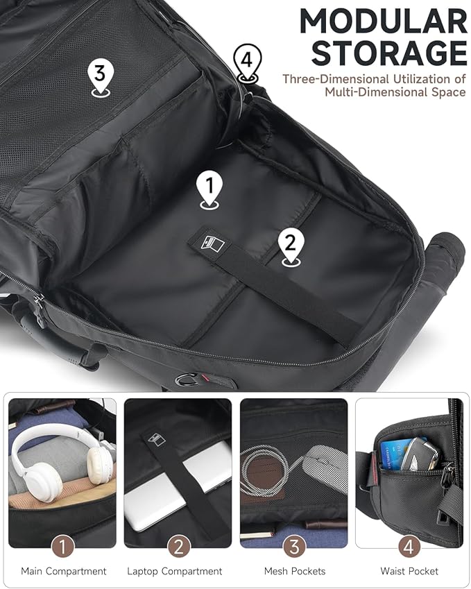 Travel backpack for men,60L Extra Large Carry on Backpack Durable Convertible Duffle Bag with Shoe Compartment Fit for 17 Inch Laptop for travel, camping,Weekender Hiking