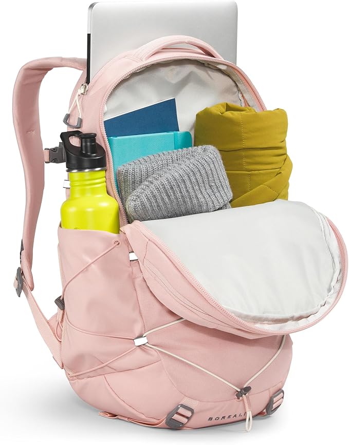 The North Face Women's Borealis Commuter Laptop Backpack - Everyday Travel Bag, Laptop Sleeve, Reflective Details, Pink Moss Dark Heather/Gardenia White-NPF, One Size