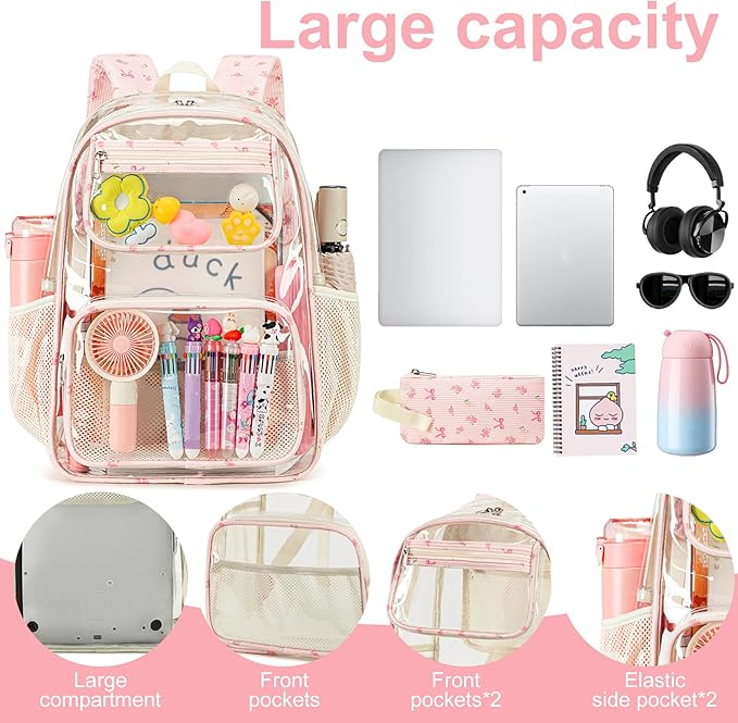 Bluboon Clear Backpack Heavy Duty Kids Boys Clear Bookbag See Through Backpacks with Pencil Case for College Work