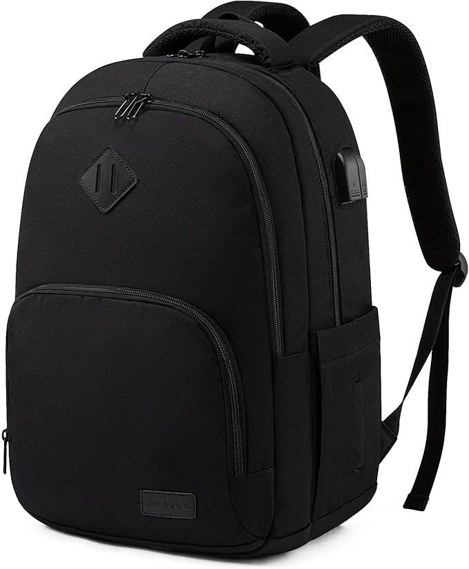 LOVEVOOK School Backpack for Women Men Black Backpack with 15.6" Laptop Compartment Lightweight Bookbag for College Work High School