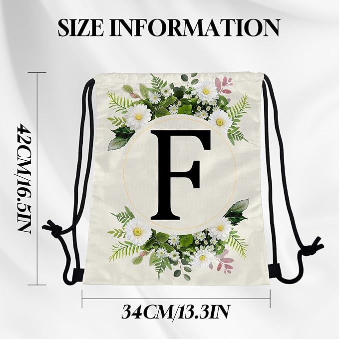 Initial Letter Drawstring Backpack String Sports Gym Bags Waterproof Sackpack Cute for Men Women Beach (13"×17") (Letter-F)