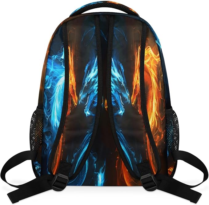 Pardick Abstract Dragon Backpacks for Boys Girls Kids Fire Water Dragon Lightweight 16 Inch School Backpack Laptop College Bookbag Travel Casual Daypack Hiking Camping Computer Rucksack Medium