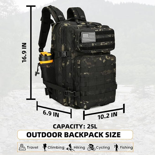 25L Tactical Backpack for Men and Women Military Backpack Small Assault Pack Molle Backpack Bug Out Bag Travel Rucksack Daypack (Black Camo)